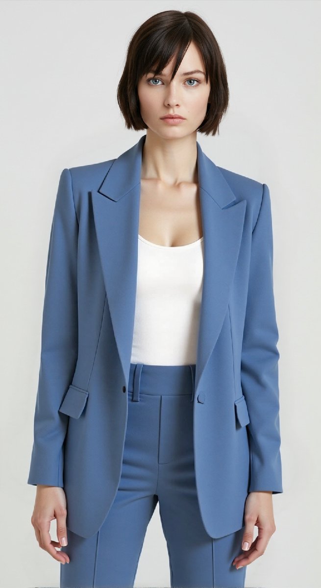 Women's Single-Button Semi-Stretch Slim-Fit Blazer Pants Set