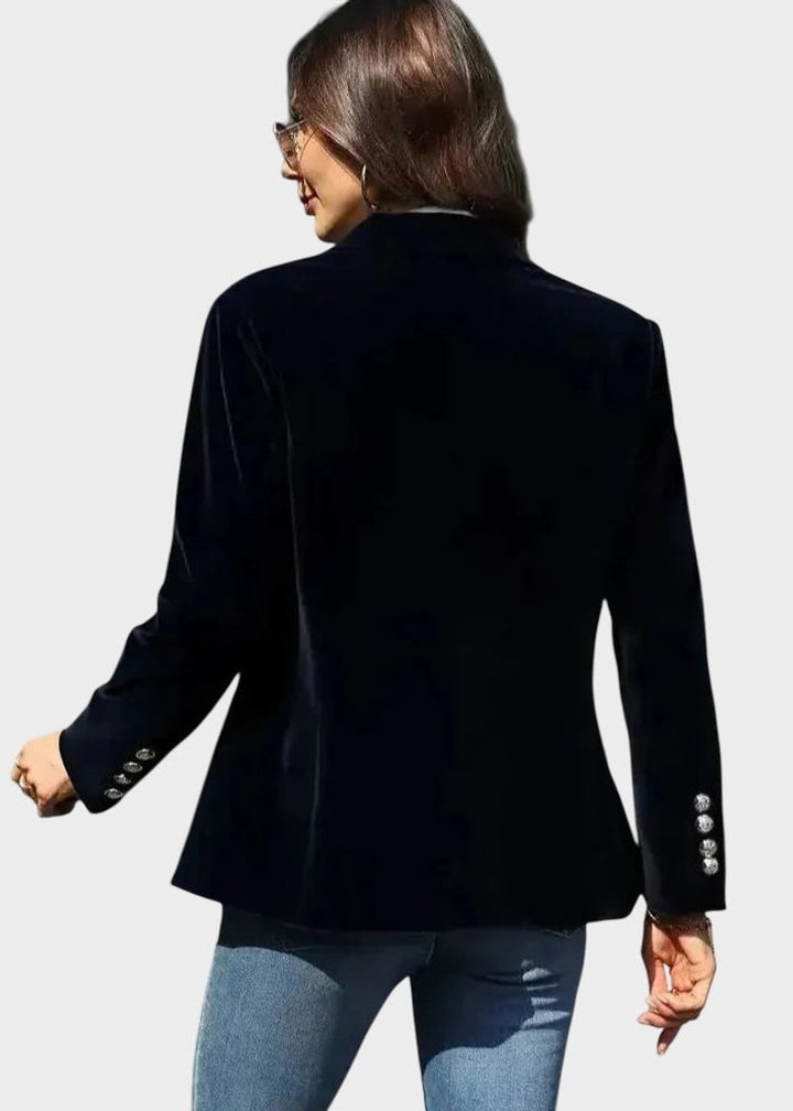 Women's Single-Button Structured Velvet Blazer Gold Cuff Detail