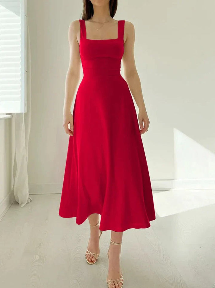 Women's Sleeveless A-Line Fit-and-Flare Fall Midi Dress