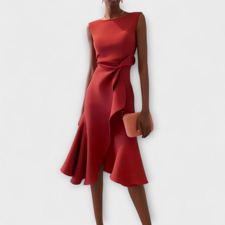 Women's Sleeveless Asymmetric Draped Midi Formal Dress