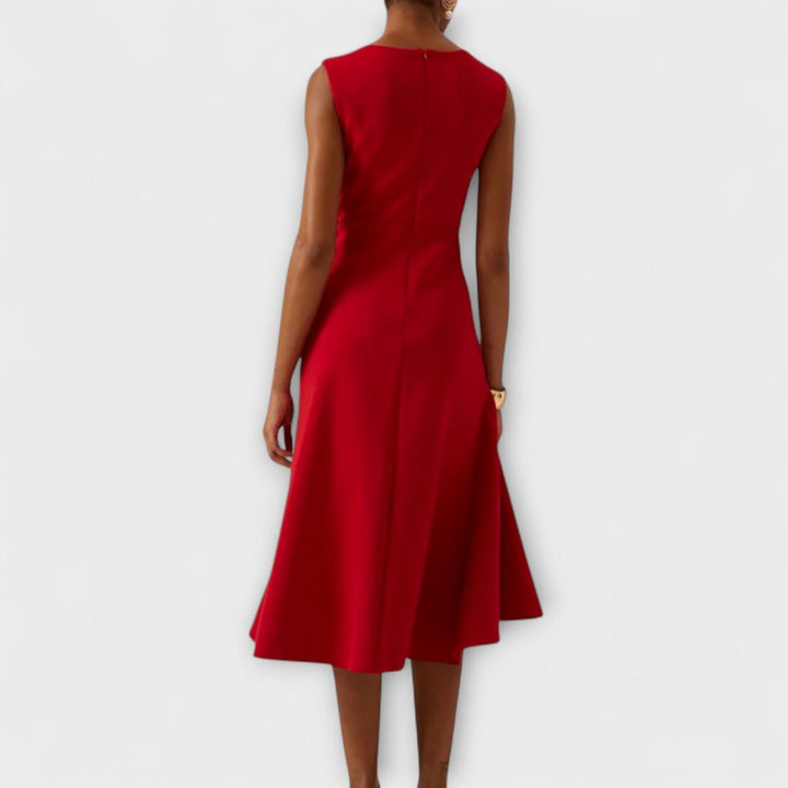 Women's Sleeveless Asymmetric Draped Midi Formal Dress