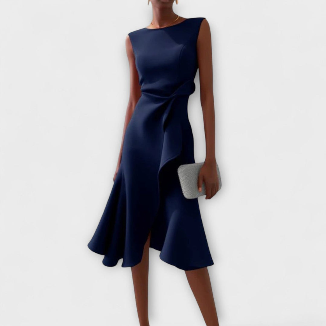 Women's Sleeveless Asymmetric Draped Midi Formal Dress