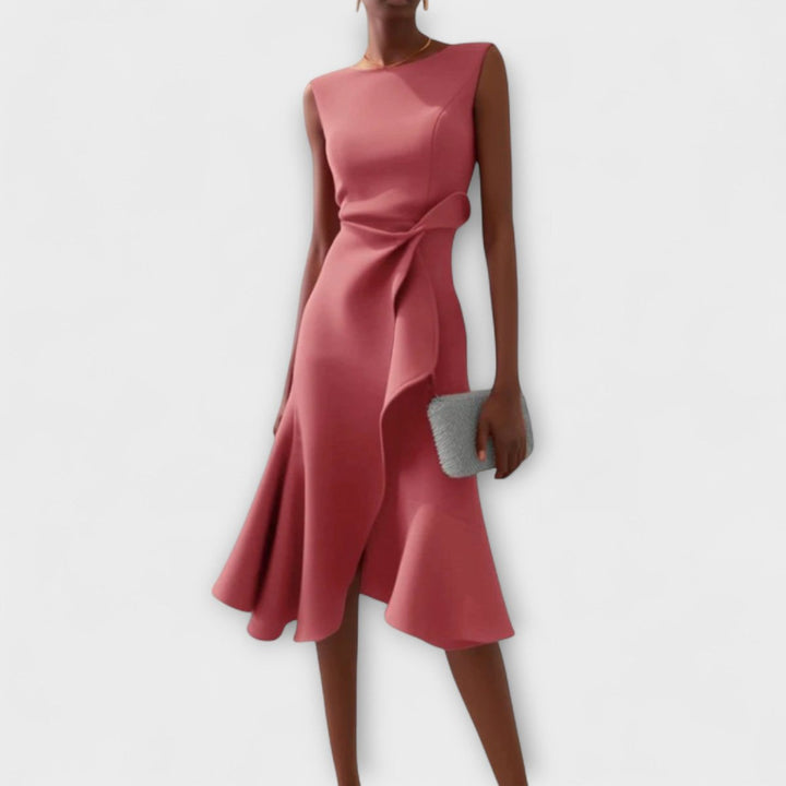 Women's Sleeveless Asymmetric Draped Midi Formal Dress