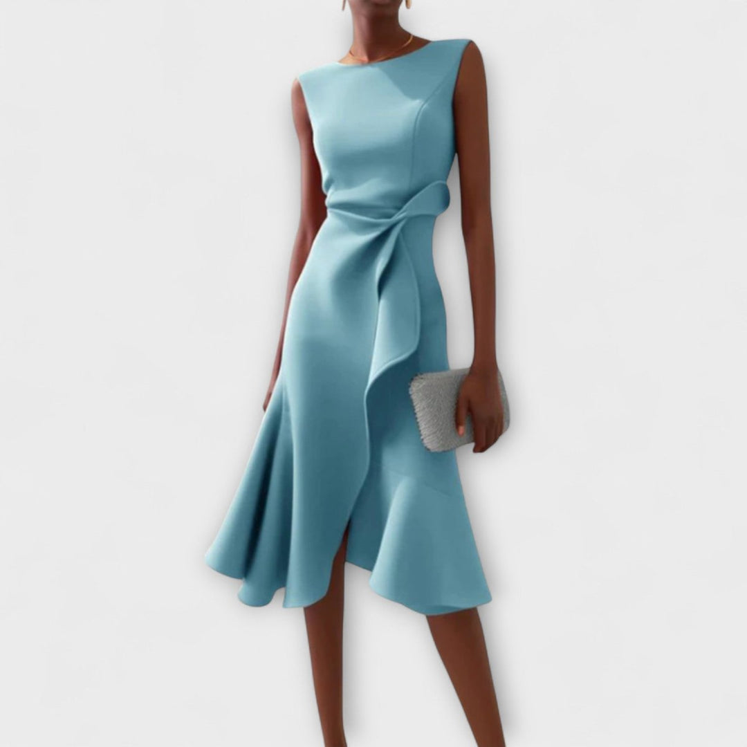 Women's Sleeveless Asymmetric Draped Midi Formal Dress