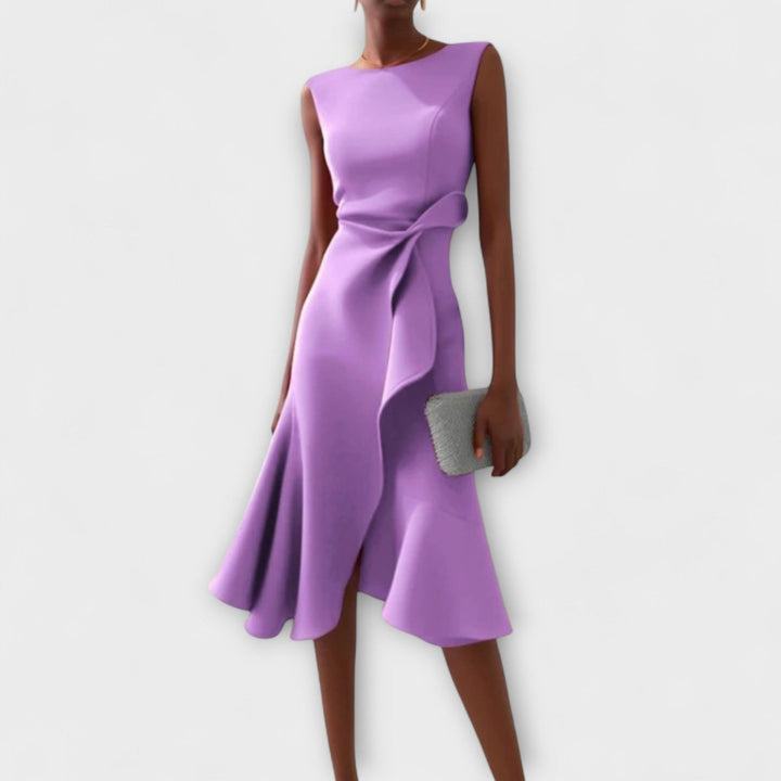 Women's Sleeveless Asymmetric Draped Midi Formal Dress