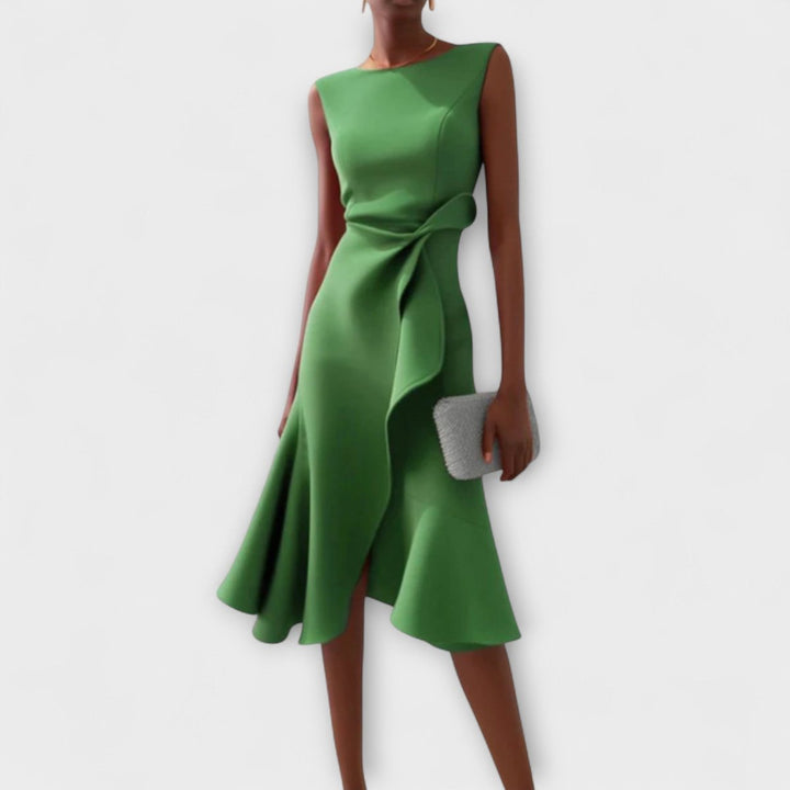 Women's Sleeveless Asymmetric Draped Midi Formal Dress