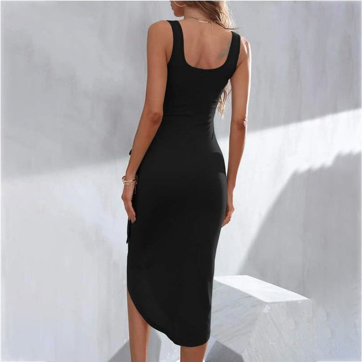 Women's Sleeveless Asymmetric Tie-Waist Fall Midi Dress