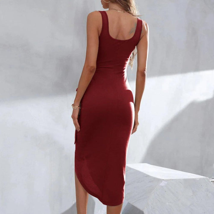 Women's Sleeveless Asymmetric Tie-Waist Fall Midi Dress