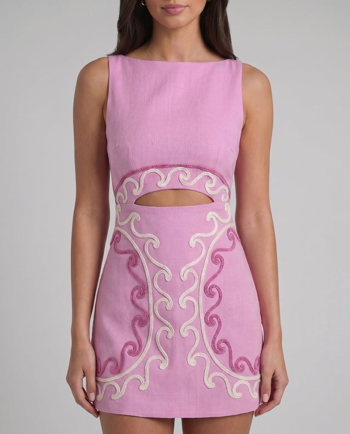 Women's Sleeveless Bateau-Neck Waist-Cutout Fall Wedding Guest Dress