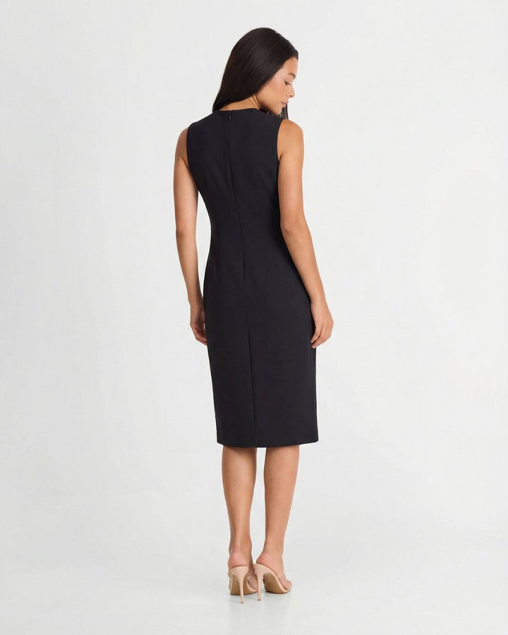 Women's Sleeveless Button-Down Belted Midi Formal Dress