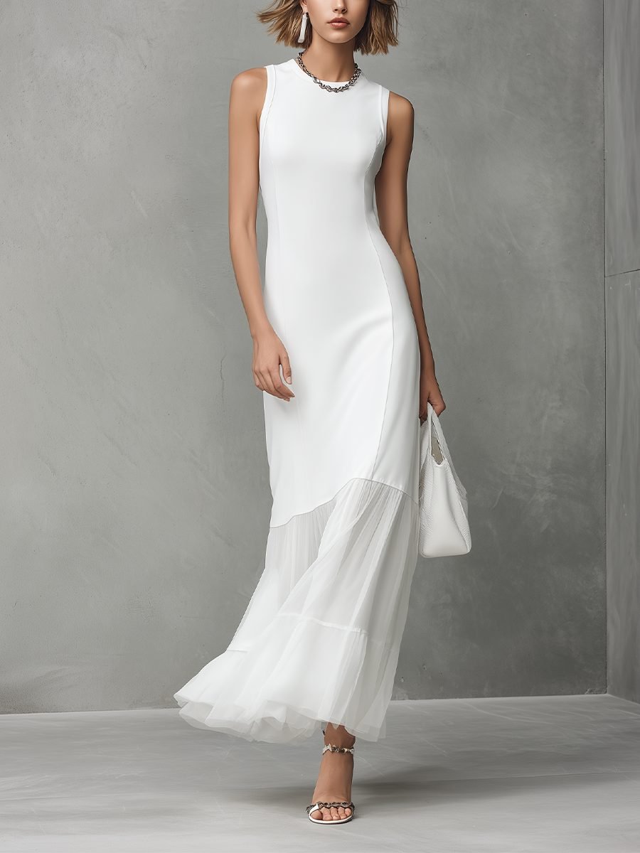 Women's Sleeveless Chiffon Hem Midi Formal Dress
