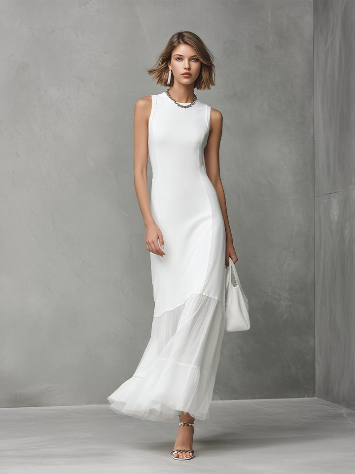 Women's Sleeveless Chiffon Hem Midi Formal Dress