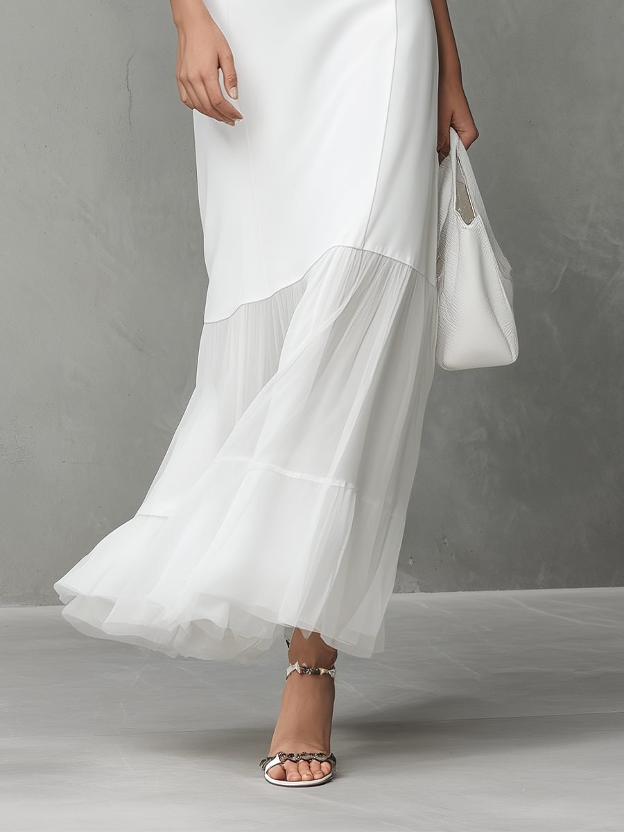Women's Sleeveless Chiffon Hem Midi Formal Dress