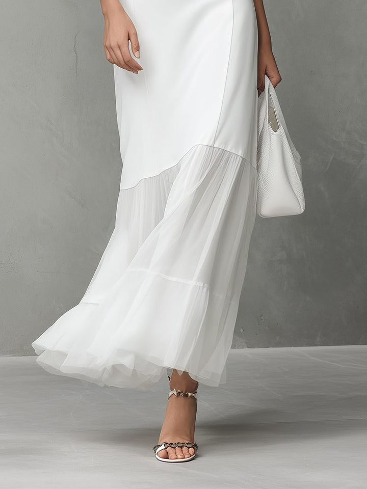 Women's Sleeveless Chiffon Hem Midi Formal Dress