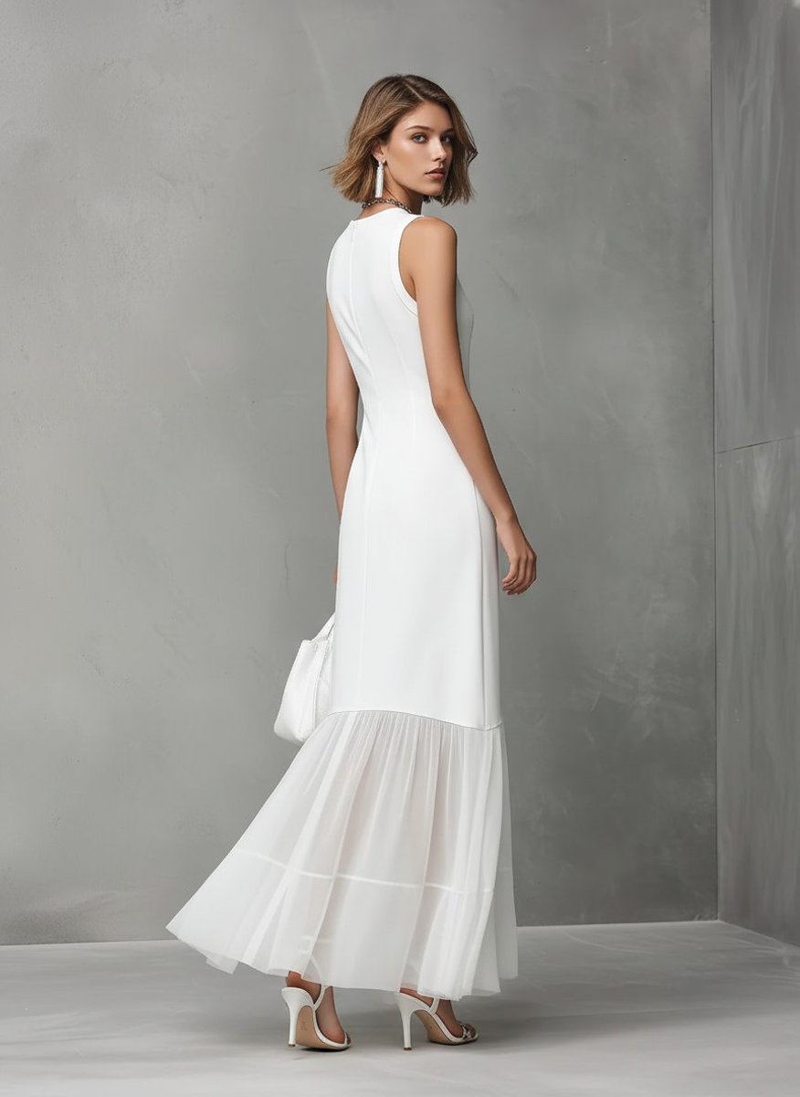 Women's Sleeveless Chiffon Hem Midi Formal Dress