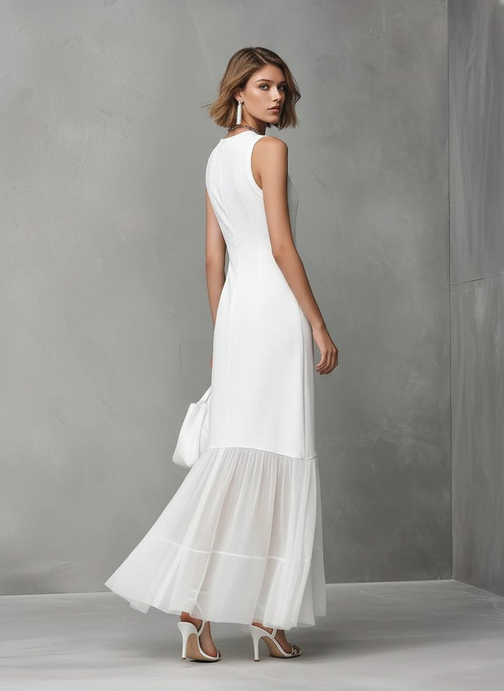 Women's Sleeveless Chiffon Hem Midi Formal Dress