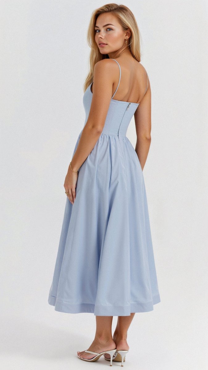 Women's Sleeveless Corset-Bodice Full-Skirt Fall Midi Dress