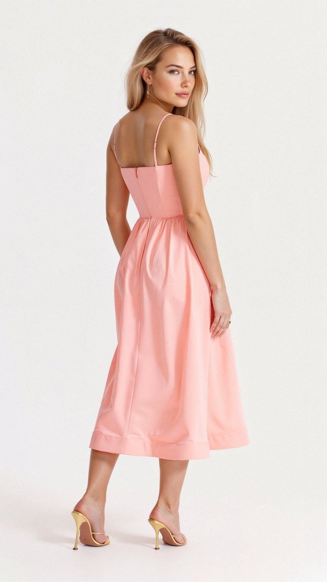 Women's Sleeveless Corset-Bodice Full-Skirt Fall Midi Dress