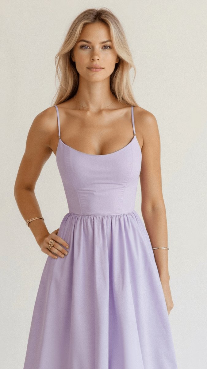 Women's Sleeveless Corset-Bodice Full-Skirt Fall Midi Dress