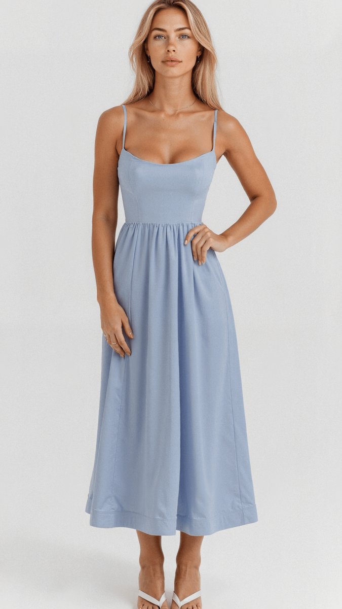 Women's Sleeveless Corset-Bodice Full-Skirt Fall Midi Dress