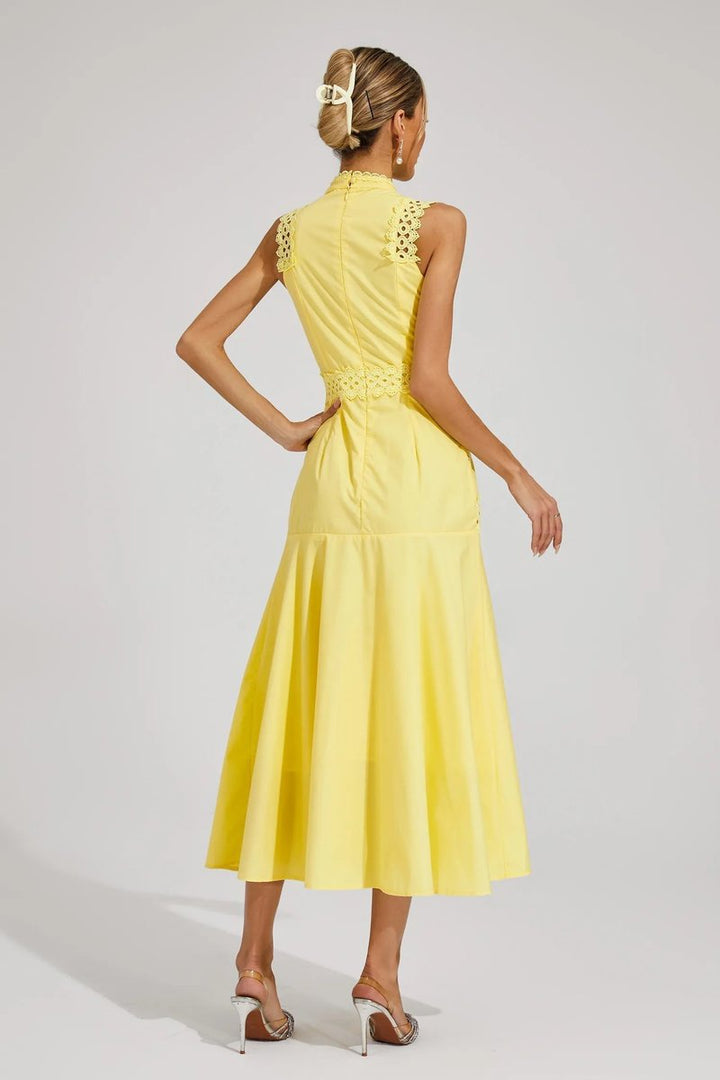 Women's Sleeveless Cutwork Lace Midi Fall Wedding Guest Dress