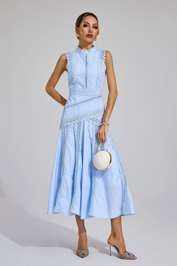 Women's Sleeveless Cutwork Lace Midi Fall Wedding Guest Dress