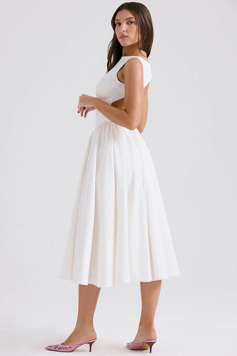 Women's Sleeveless Fit-and-Flare Fall Midi Dress Bateau Neck