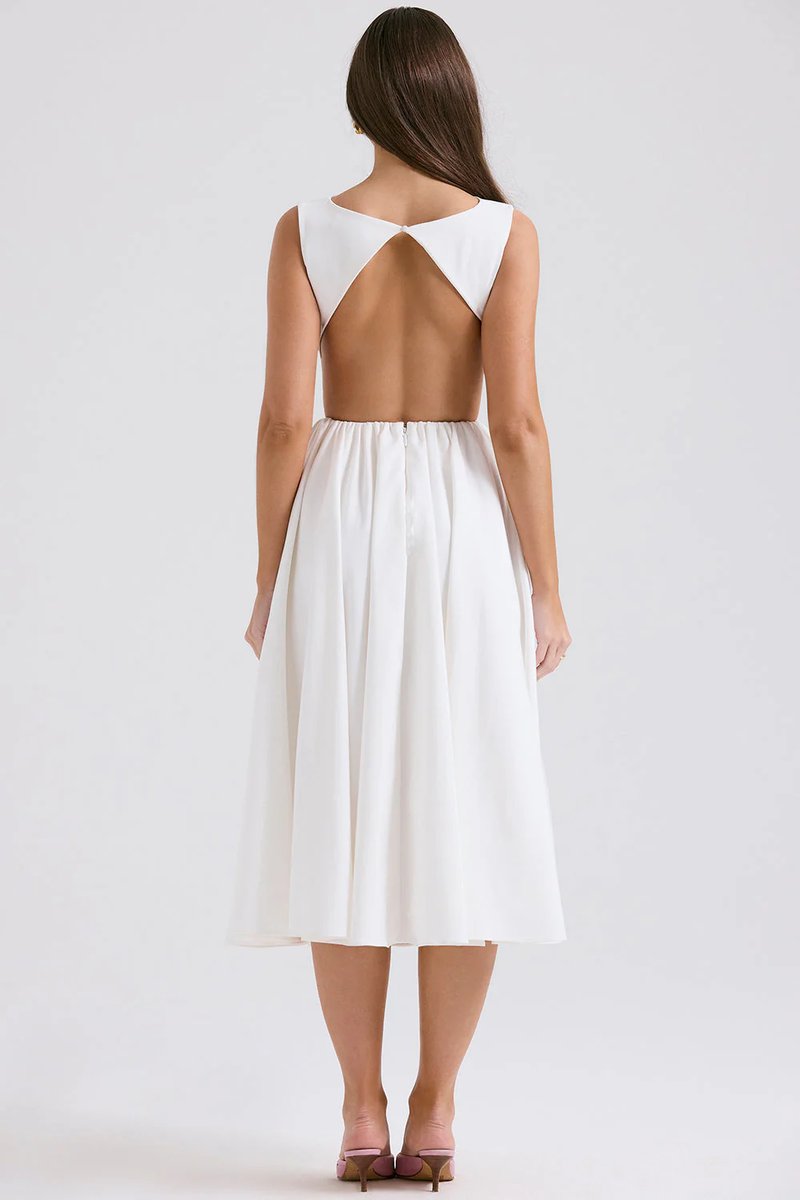 Women's Sleeveless Fit-and-Flare Fall Midi Dress Bateau Neck
