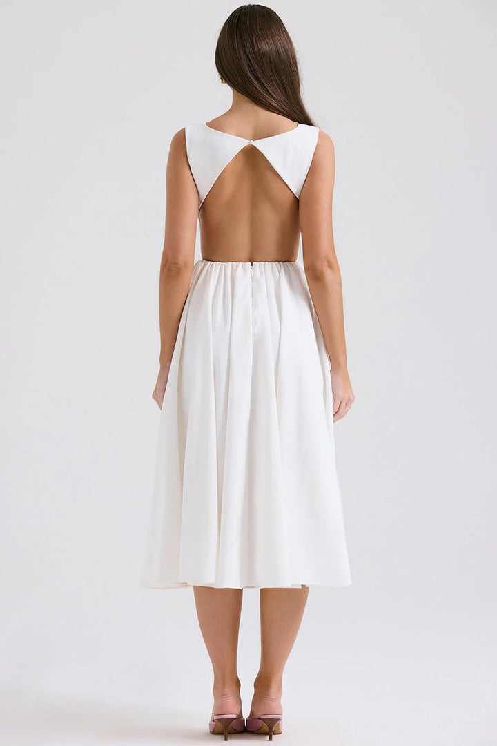 Women's Sleeveless Fit-and-Flare Fall Midi Dress Bateau Neck