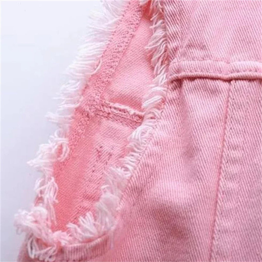 Women's Sleeveless Frayed-Edge Button-Front Denim Jacket Vest