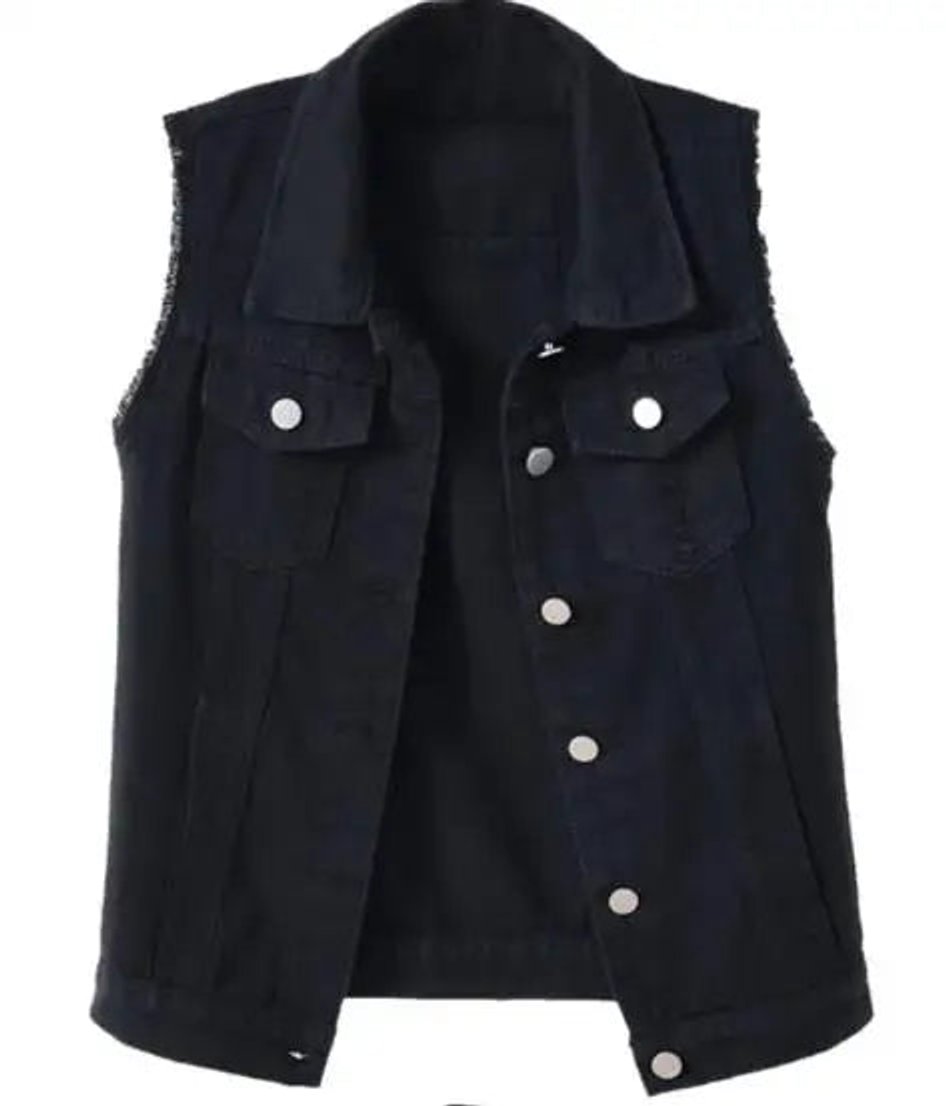 Women's Sleeveless Frayed-Edge Button-Front Denim Jacket Vest