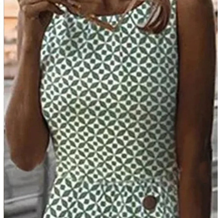 Women's Sleeveless Geometric Print Fall Midi Dress Pencil Skirt