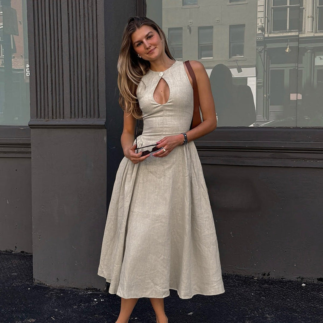 Women's Sleeveless Keyhole-Cutout A-Line Fall Midi Dress