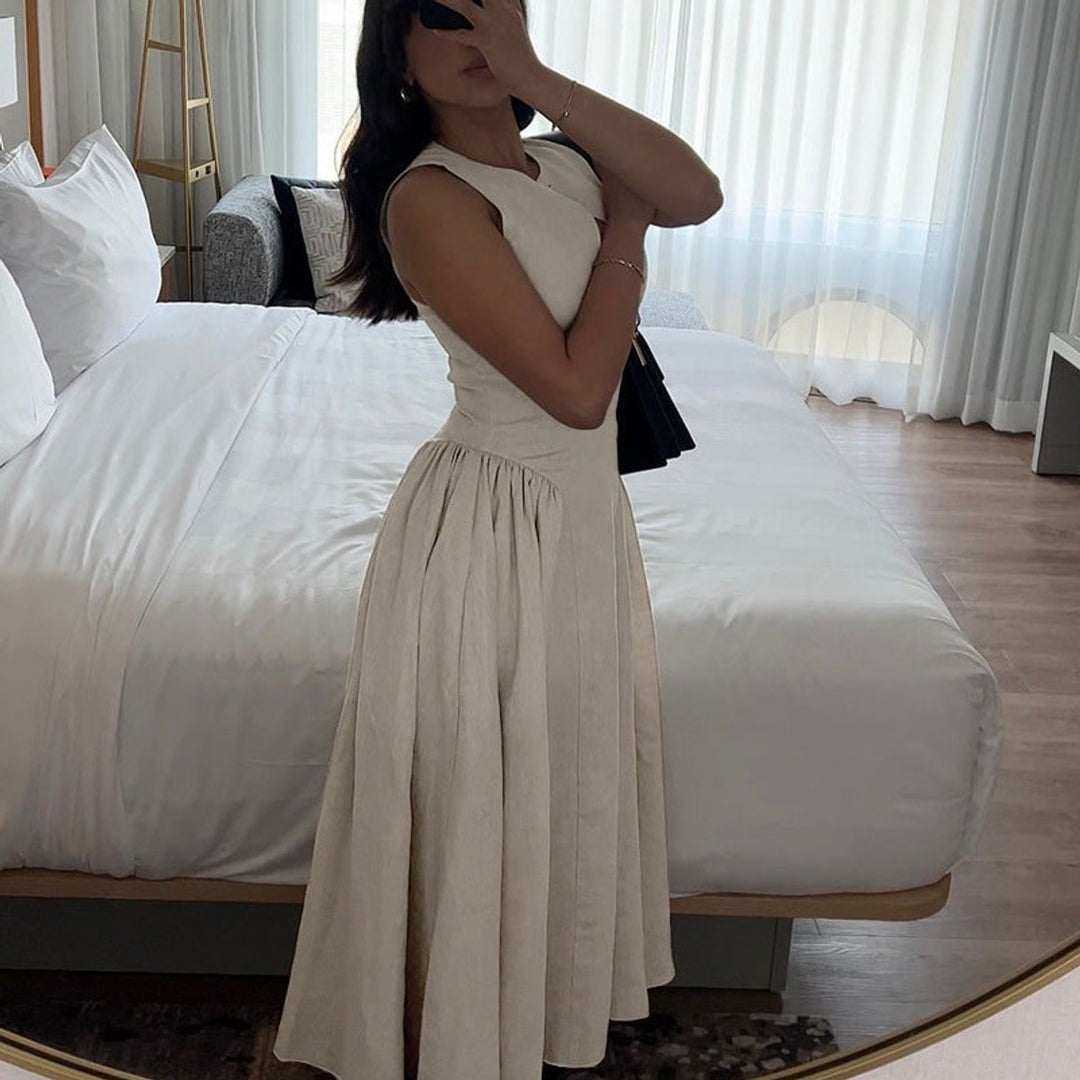 Women's Sleeveless Keyhole-Cutout A-Line Fall Midi Dress