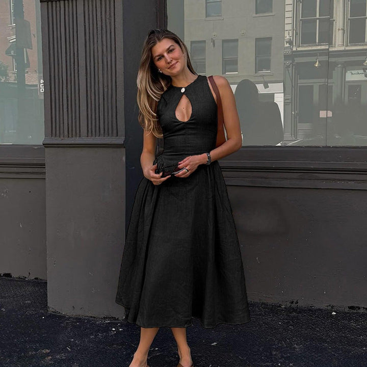 Women's Sleeveless Keyhole-Cutout A-Line Fall Midi Dress