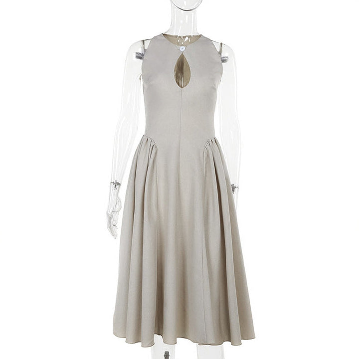 Women's Sleeveless Keyhole-Cutout A-Line Fall Midi Dress