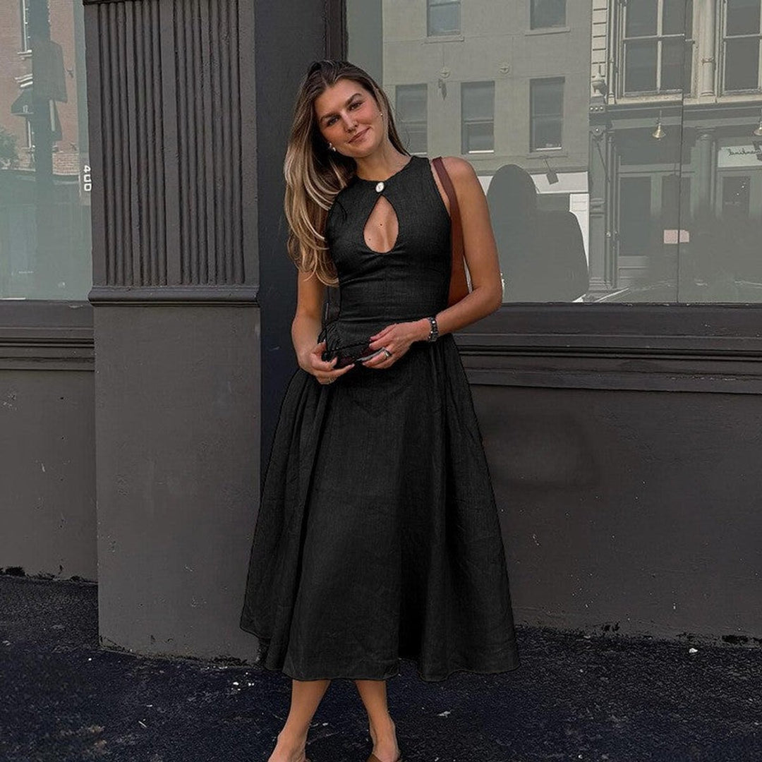 Women's Sleeveless Keyhole-Cutout A-Line Fall Midi Dress
