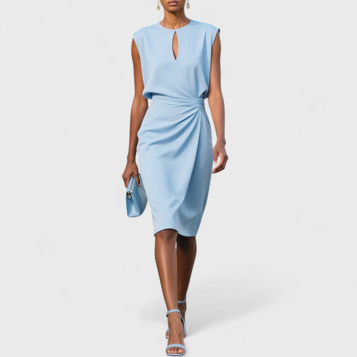 Women's Sleeveless Keyhole-Neck Wrap Midi Formal Dress