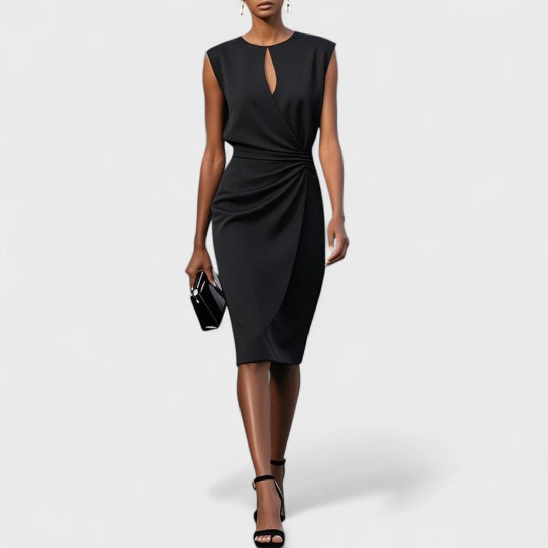 Women's Sleeveless Keyhole-Neck Wrap Midi Formal Dress