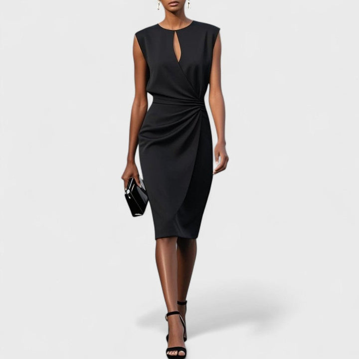 Women's Sleeveless Keyhole-Neck Wrap Midi Formal Dress