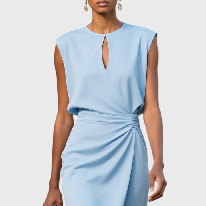 Women's Sleeveless Keyhole-Neck Wrap Midi Formal Dress