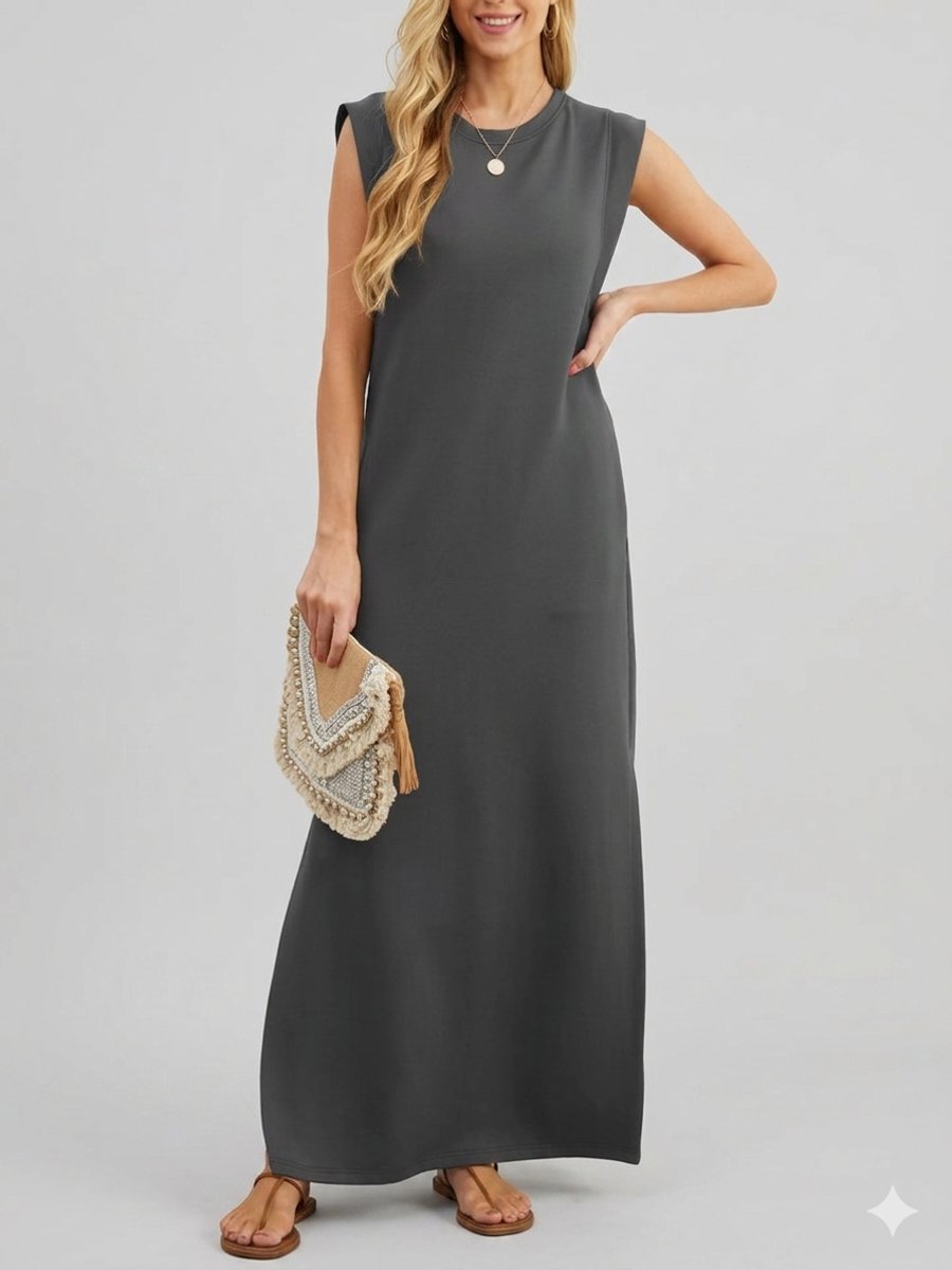 Women's Sleeveless Linen-Blend Fall Midi Dress Side Pockets