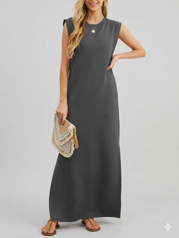 Women's Sleeveless Linen-Blend Fall Midi Dress Side Pockets