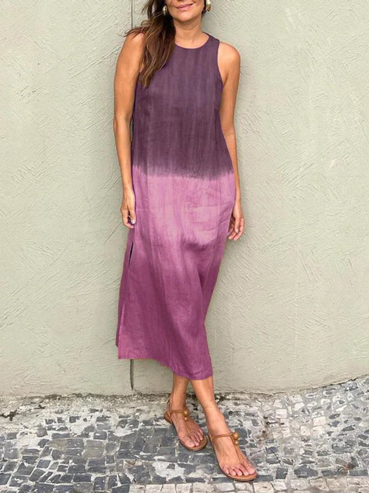 Women's Sleeveless Linen Blend Tie-Dye Fall Midi Dress