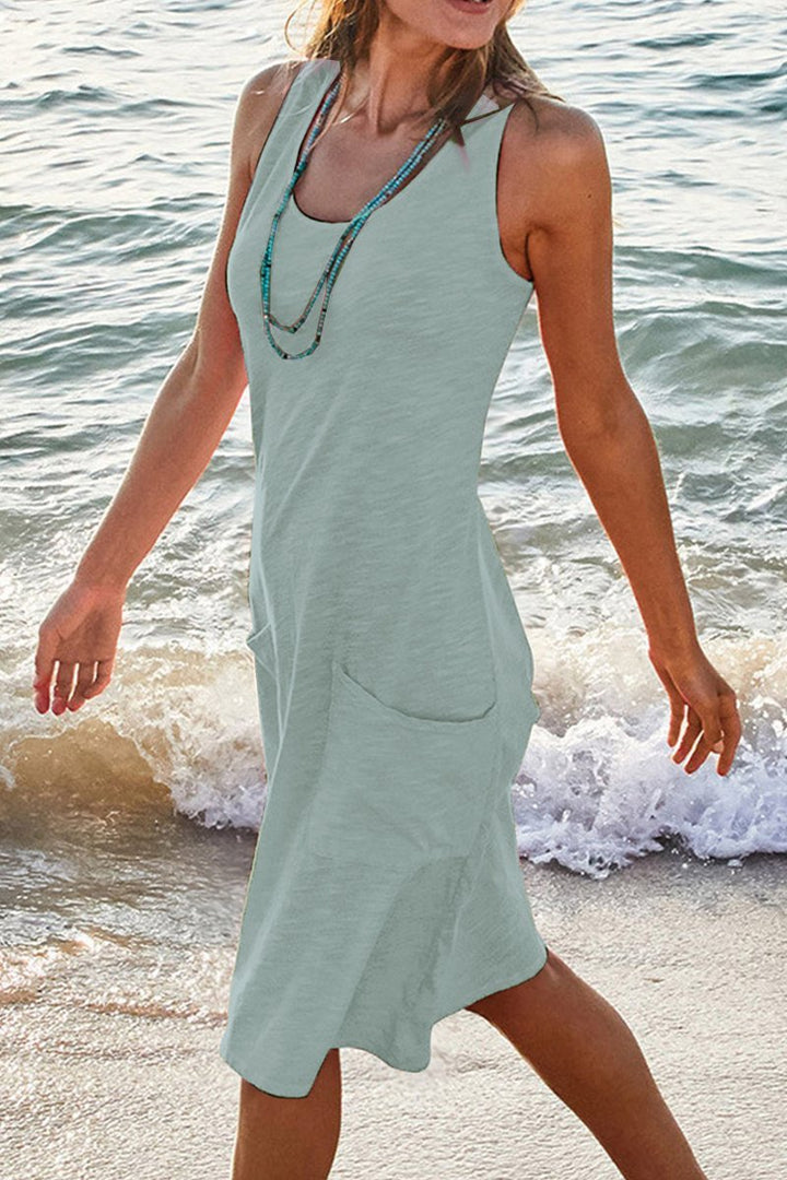 Women's Sleeveless Pocket Fall Midi Dress Tank Style