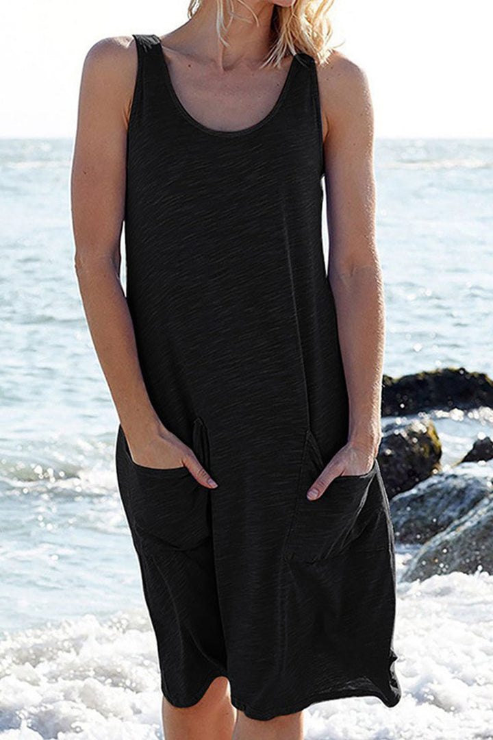Women's Sleeveless Pocket Fall Midi Dress Tank Style