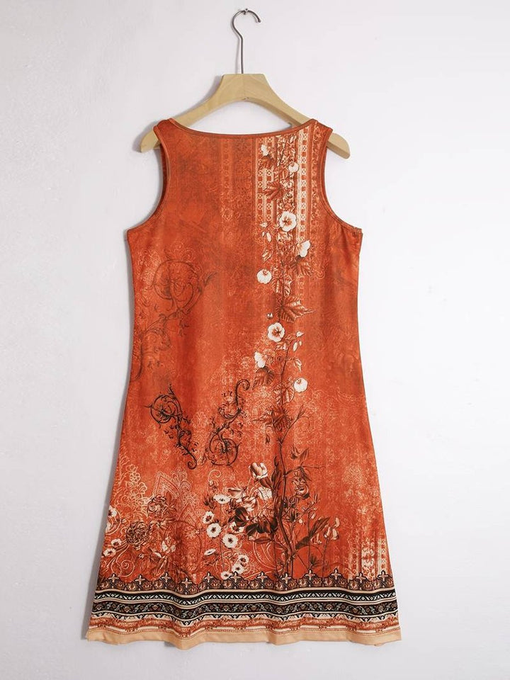 Women's Sleeveless Relaxed-Fit Boho Floral Fall Midi Dress