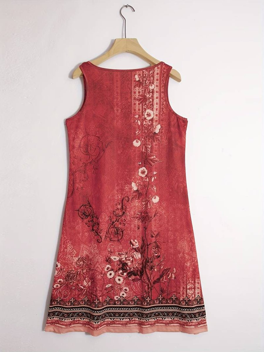 Women's Sleeveless Relaxed-Fit Boho Floral Fall Midi Dress