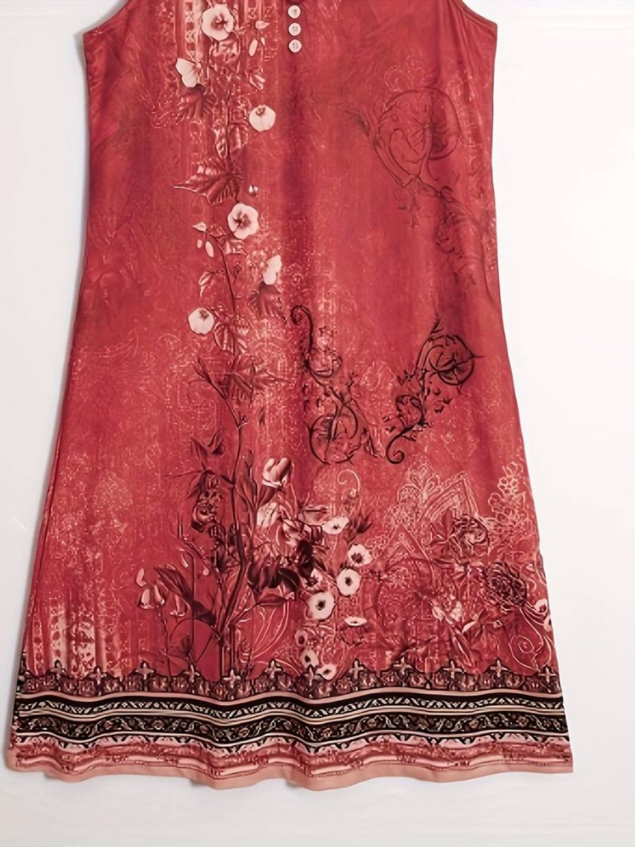 Women's Sleeveless Relaxed-Fit Boho Floral Fall Midi Dress