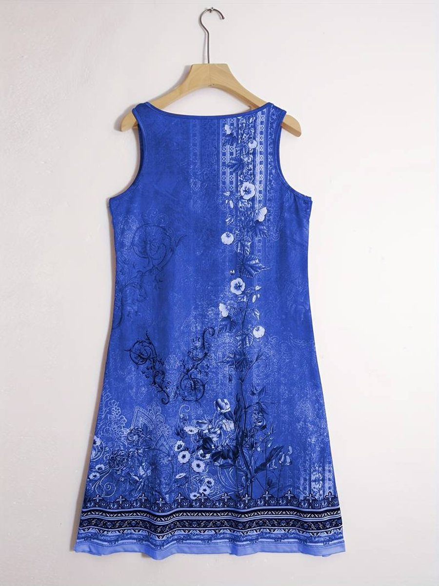 Women's Sleeveless Relaxed-Fit Boho Floral Fall Midi Dress